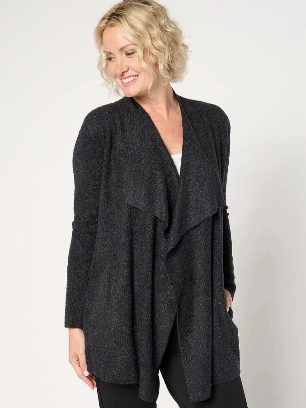 Barefoot Dreams Black Ribbed Island Wrap Cardigan Sweater Small NEW NWT CozyChic